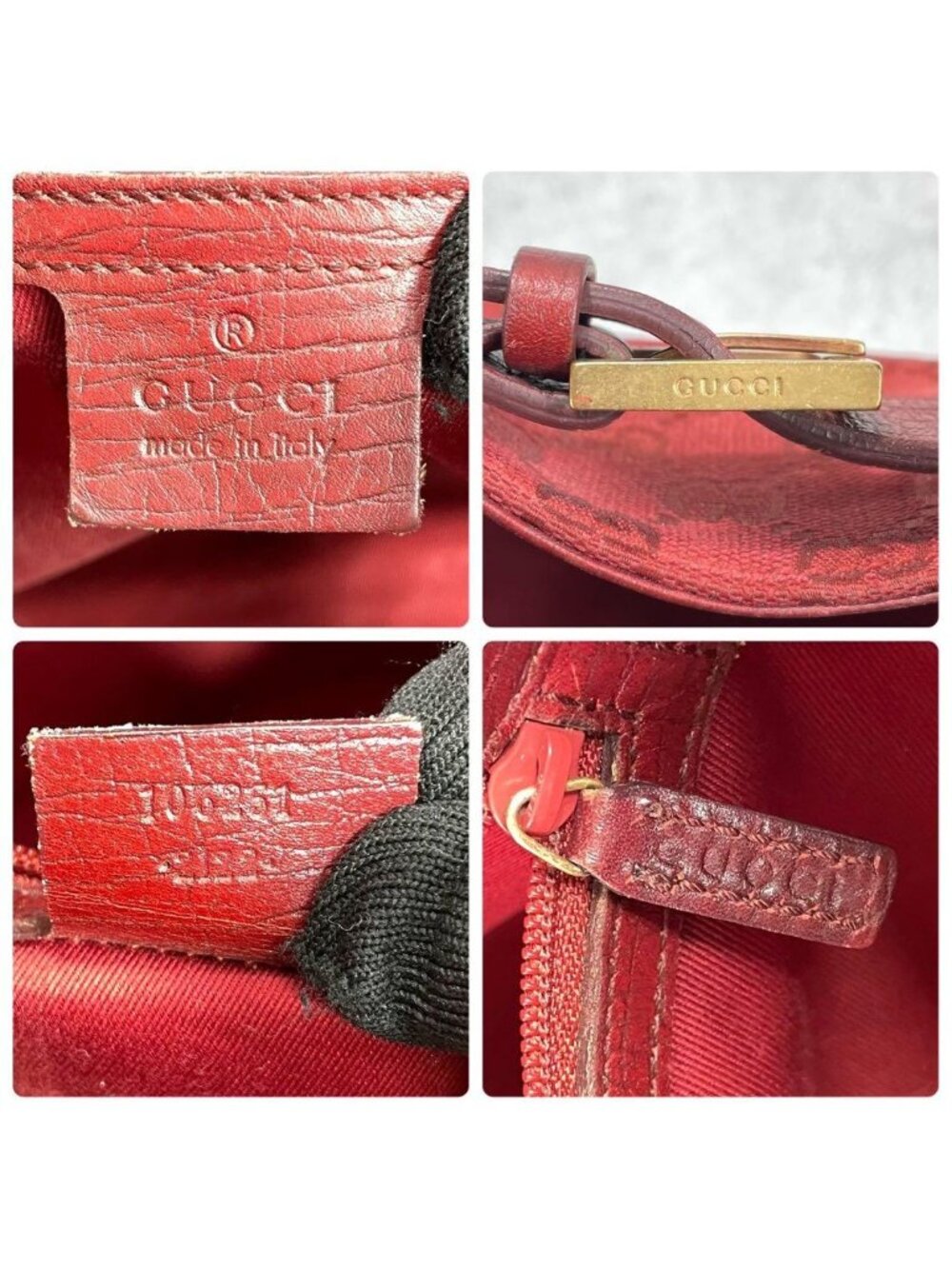 Gucci GG Tote Hand Red Leather Logo - Picture 10 of 10